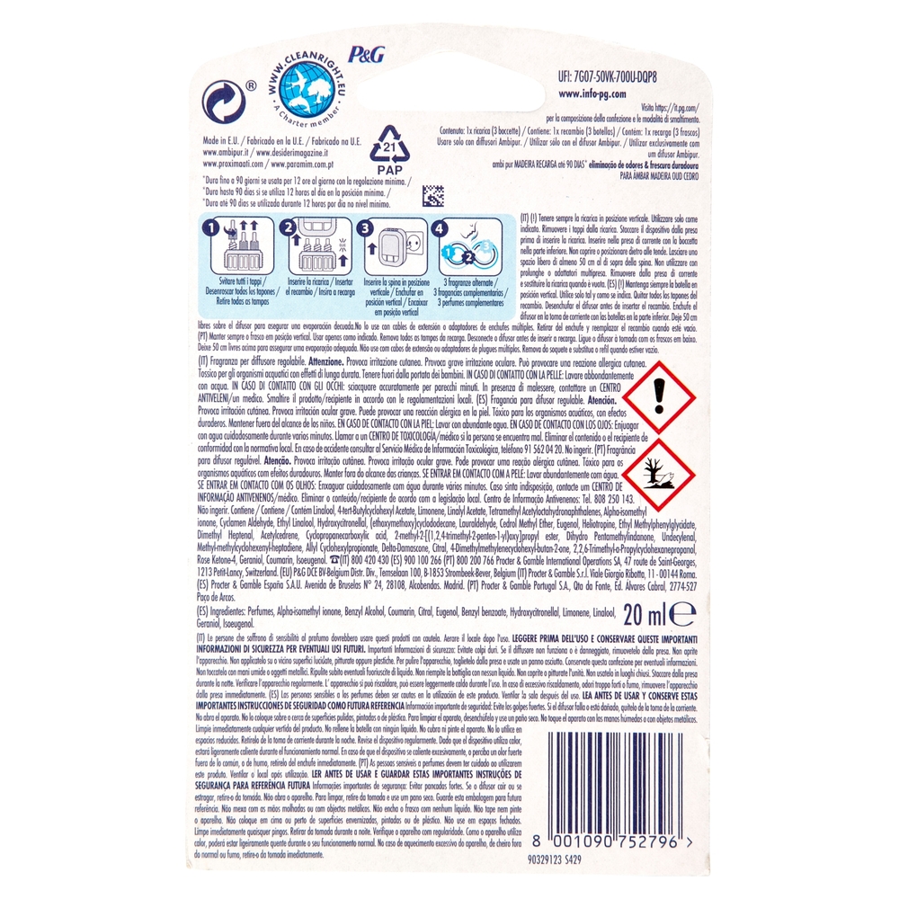 Ambi Pur Profumatore per Ambienti 3Volution, Legno, Ricarica 20ml